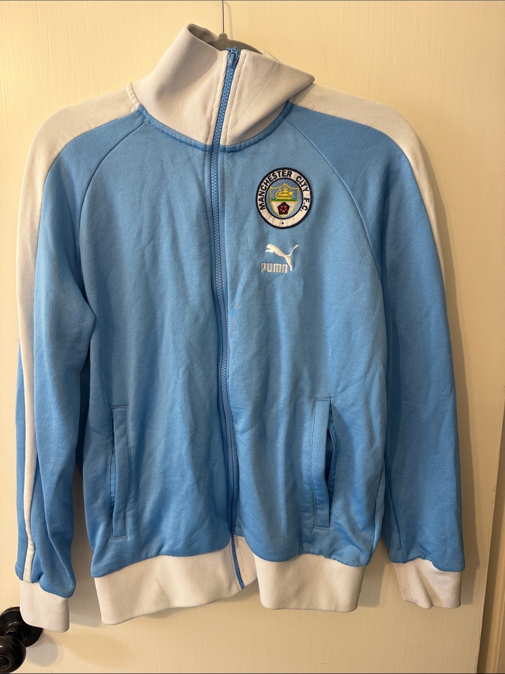 Puma Light Blue and White Zip-Up Track Jacket with Manchester City Badge
